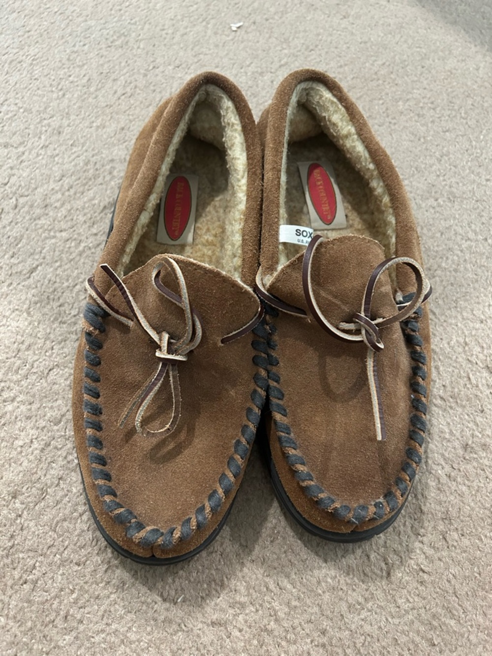 Men's Brown Suede Moccasin Slippers with Shearling Lining